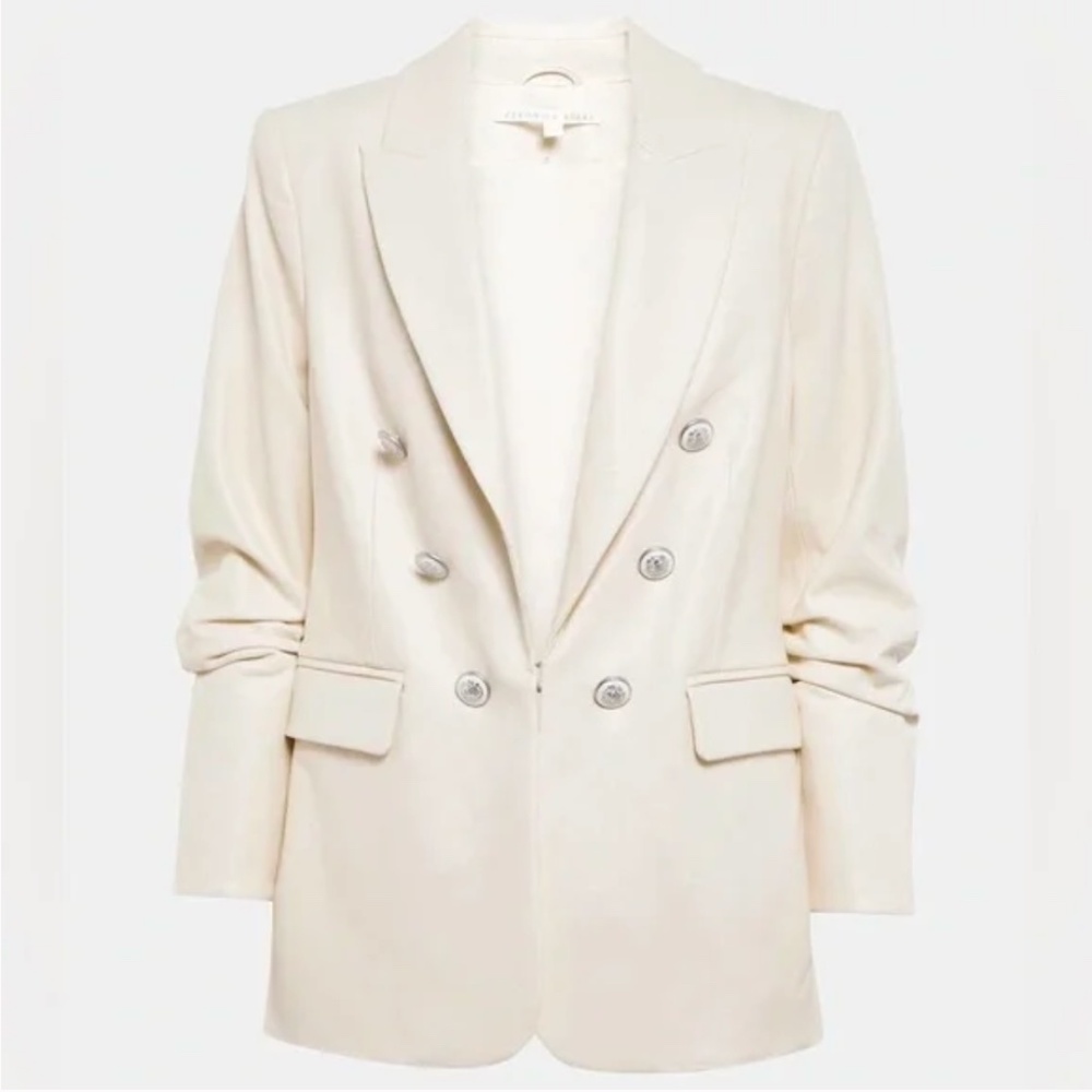 Veronica Beard Beacon Faux Leather Blazer Jacket - Ecru, size 6